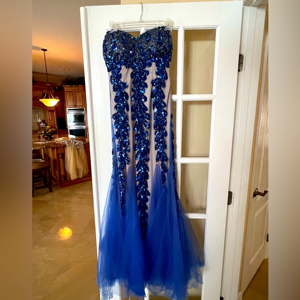 Jovani Royal Blue Strapless Sequin Mermaid Prom Dress